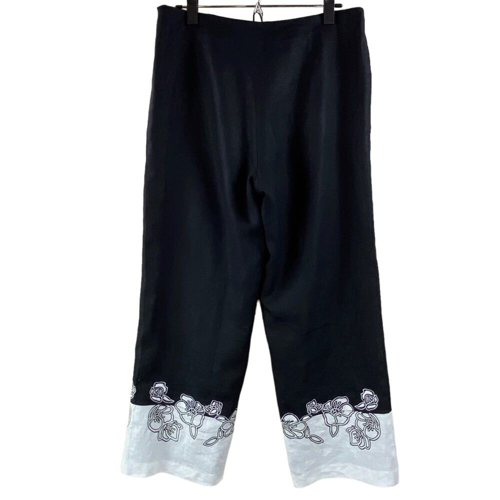 Nikki Valenti Womens 100% Irish Linen Pants Floral Embroidered Hem Size 10